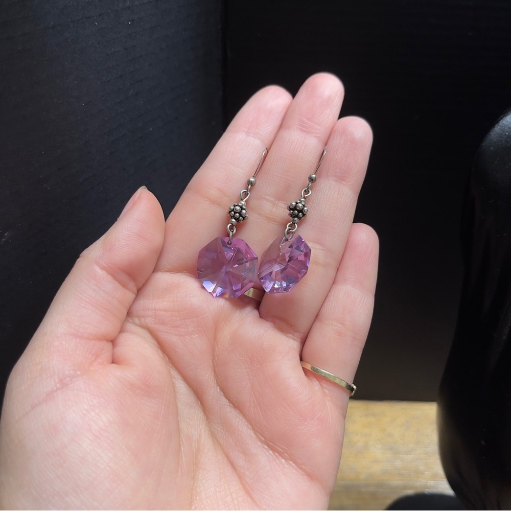 Sterling Silver Purple Statement Circle Cut Gem Hook Earrings - Picture 9 of 10